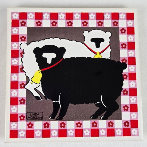 Vintage Action Industries 1984 Sheep Tile Trivets by Linda Morgan Rubber Feet - Picture 2 of 9